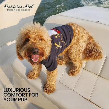 Parisian Pet Captain Sparrow - Pirate Dog Shirt - Embroidered Costume, 100% Cotton & Polyester, Sleeved, Black - Large Dog Shirt