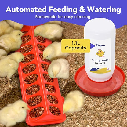 Pawaboo 5-in-1 Chicken Brooder Box for Chick Starter Kit, Includes Pet Cage Tent, Chicks Perch, Chicks Feeder, 1.1L Chick Waterer, Baby Chicken Supplies (Brooder Set), Red+Black