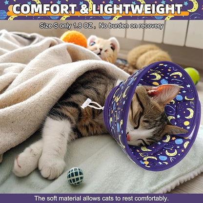 KOOLTAIL Cat Cone Collar, Adjustable Soft Comfortable Cat Recovery Collar to Stop Licking, Foldable Donut Water Resistant Pet Cone for Small Large Cats Kittens After Surgery Star S