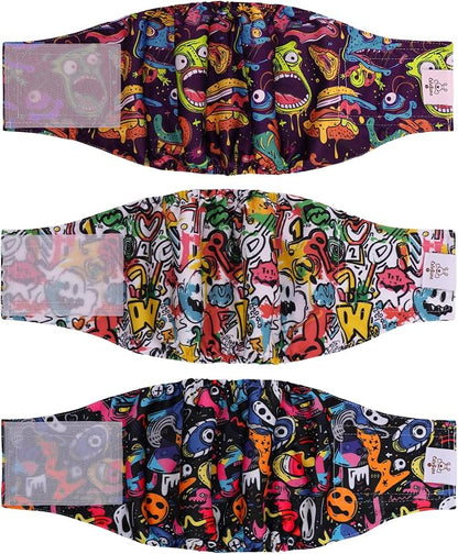 CuteBone Dog Diapers Male Washable Belly Band for Male Dogs Wraps Black 3pcs a Pack DM55S