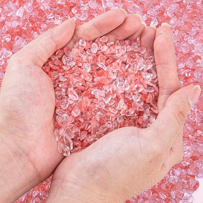0.88 Lb Red Crystal Chips Stone Crushed Quartz Glass, Small Decorative Pebbles Bulk Tumbled Stones Polished Rocks Pieces for Crafts, Vases Filler, Succulent Plants, Aquarium Gravel Rocks