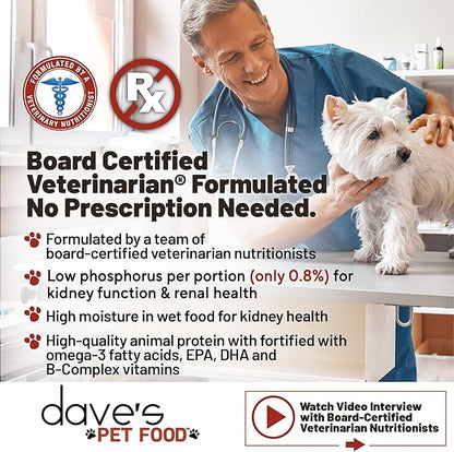 Dave's Pet Food Kidney Support Dog Food (Tuna Pate), Non-Prescription, Low Phosphorus, Low Sodium, Wet Canned, Renal Kidney Care, Vet Formulated, 5.5 oz (24 Pack)