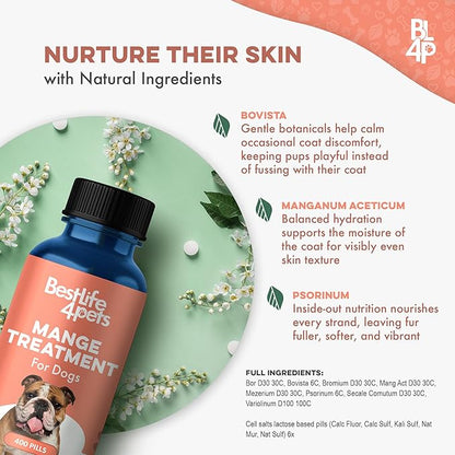 Mange Treatment for Dogs, Natural Dog Itching Skin Relief for Demodectic & Puppy Mange, Mites, Canine Scabies, Helps Dogs Skin Irritation, Hot Spots, Hair Loss, and Canine Dandruff, 800 Odorless Pills