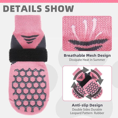 KOOLTAIL Dog Socks for Hot Pavement, Summer Breathable Dog Socks to Prevent Licking Paws, Non Slip Pet Boots & Paw Protectors for Hardwood Floor,Grippy Shoes for Small Medium Large Senior Dogs,Pink XL