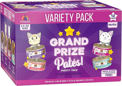 Weruva Wet Cat Food, Grand Prize Patés Variety Pack, 5.5oz Can, Pack of 12