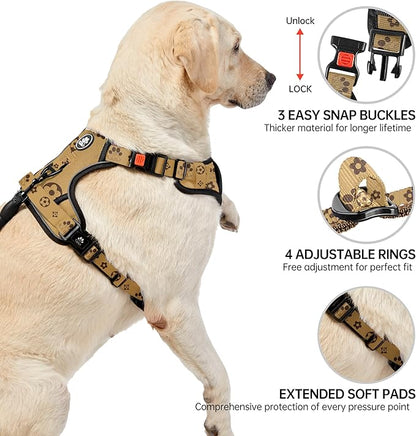 NESTROAD No Pull Dog Harness,Adjustable Oxford Dog Vest Harness with Leash,Reflective No-Choke Pet Harness with Easy Control Soft Handle for Large Dogs(X-Large,Light Brown)