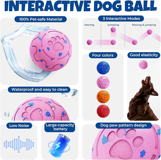 Pink Auto-Rolling Dog Ball – Rechargeable Interactive Toy for Small, Medium & Large Dogs