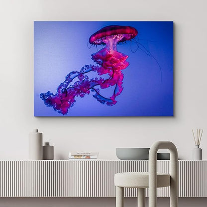wall26 Canvas Print Wall Art Vibrant Neon Hot Pink Underwater Jellyfish Nature Animals Photography Realism Rustic Scenic Landscape Wilderness Earth for Living Room, Bedroom, Office - 12"x18"