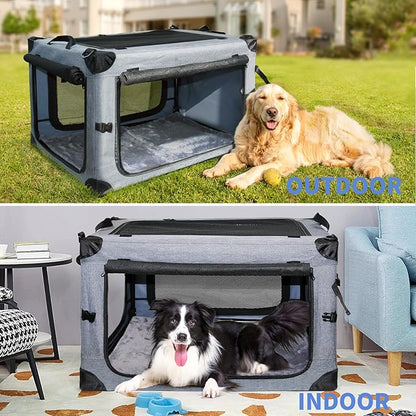 NEZUC Soft Collapsible Dog Crate - 24 Inch Portable Soft Sided Travel Dog Crates for Small Dogs, 4-Door Foldable Dog Carrier, Pet Kennel Indoor & Outdoor (Gray, 24.0" L x 17.0" W x 17.0" H)