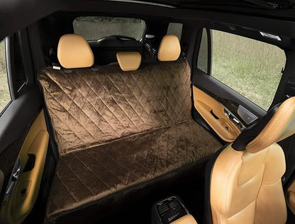 Plush Paws Products Velvet Rear Car Seat Protector w/o Hammock | Washable & Waterproof Back Seat Dog Cover for Car, Truck, & SUV | Nonslip, Tear Resistant Pet Seat Cover | Regular Chocolate