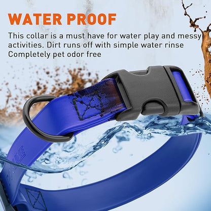 Dogline Biothane Waterproof Dog Collar with Quick Release Buckle Strong Coated Nylon Webbing with Odor- Proof for Easy Care Easy to Clean Fits Small Medium or Large Dogs, Royal Blue 3/4" W 12-19" L
