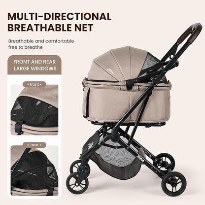 Pet Stroller for Small and medlium Dogs, Dog, Cat, Foldable carts, Carrier, One-Hand Automatic Folding, Puppy Stroller, Detachble Carrier (Nimbus Grey)