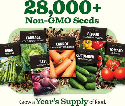 HOME GROWN 𝗨𝗦𝗔 𝗣𝗥𝗘𝗠𝗜𝗨𝗠 55 Vegetable Seeds Pack 28,000+ Non-GMO Heirloom Seeds for Planting, Spring Fall Winter Garden Kit, Survival Seed Vault for Preppers & Gardeners, Gift for Men & Women