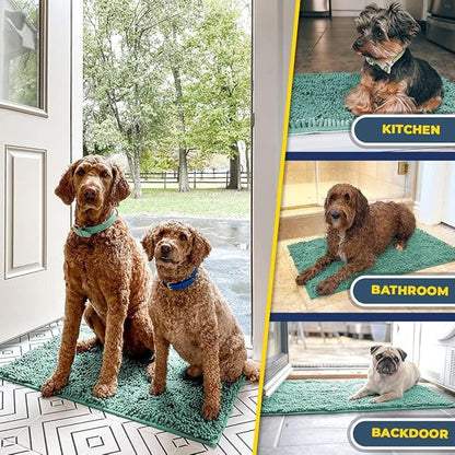 Muddy Mat® Pack of 3 Highly Absorbent Microfiber Dog Door Mat and Pet Rug, Non Slip Thick Washable Area Mat Soft Chenille for Kitchen Bathroom Bedroom and Outdoor - Sea Green Small, Medium & Large