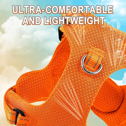 Dog Harness Step in Dog Vest Harness, Reflective Adjustable Puppy No Pull Harness Breathable Soft for Small and Medium Dogs Cats, Orange, S