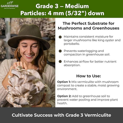 Organic Coarse Vermiculite for Indoor Gardening Plants and Mushrooms – Enhances Soil Aeration, Seed Germination, Rooting Cuttings – Small Packages and Bulk (Vermiculite Grade 3 – Medium, 30 quarts)