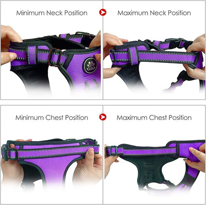 NESTROAD No Pull Dog Harness,Adjustable Oxford Dog Vest Harness with Leash,Reflective No-Choke Pet Harness with Easy Control Soft Handle for Small Dogs(Small,Purple)