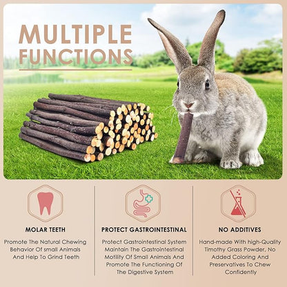 Bissap 120g/4.2oz Apple Sticks for Rabbits, Natural Bunny Chew Toys and Treats for Chinchilla Guinea Pig Hamster Gerbil Small Animals Pet Apple Wood Stick Toys Teeth Grinding