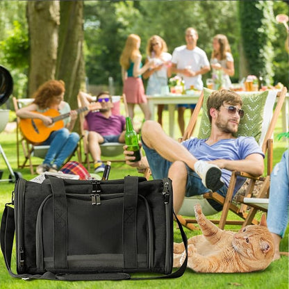 Roaringkitty Travel in Style: Portable Pet Carrier for Small Pets up to 15 Lbs- Airline Approved, Collapsible & Comfortable cat/Puppy Soft Sided Bag (Black)