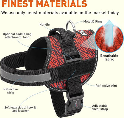 Dogline Dog Harness, Reflective No-Pull Adjustable Vest with Handle for Walking, Training, Breathable, No - Choke Harness for Small, Medium or Large Dogs Room for Patches Zebra Black/Red M 22"-28"