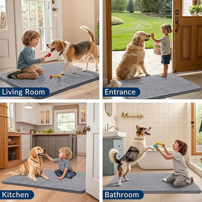 Smiry Dog Door Mat for Muddy Paws 30x20, Absorbs Moisture and Dirt Doormat, Non-Slip Washable Quick Dry Chenille Front Door Mat Indoor Entrance, Entryway Carpet for Inside Floor, Grey