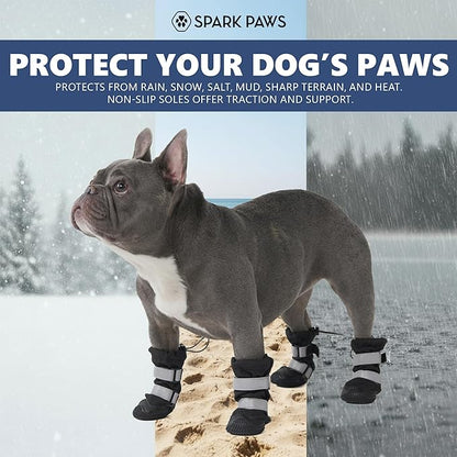 Spark Paws Dog Shoes, Waterproof Dog Boots for Medium to Large Dogs, Non Slip, Breathable Dog Booties and Paw Protectors - 4PCS Doggie Hiking Boots with Reflective Straps - Black, Size 6