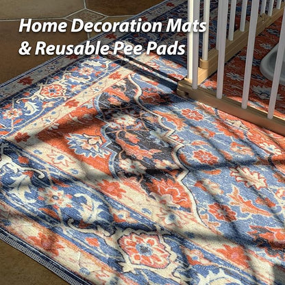 nunubaby Washable Pee Pads for Dogs, Stylish, Non-Slip and Leak-Proof Pee Pads. Reusable Potty Pads for Dogs for Crates and Floors.(Red/Multi, 36" x72")
