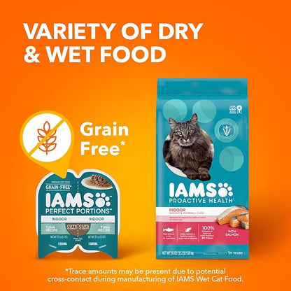 IAMS Perfect Portions Indoor Adult Wet Cat Food Cuts in Gravy Variety Pack, Salmon and Tuna Recipes, 2.6 oz. Easy Peel Twin-Pack Trays (12 Count, 24 Servings)