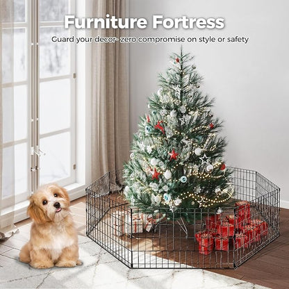 Foldable Dog Playpen 48" Height 8 Panels Metal Exercise Pen No Door - Indoor/Outdoor Dog Play Pen for Medium-Large Dogs, Portable Pet Fence for Yard Garden Camping, Black