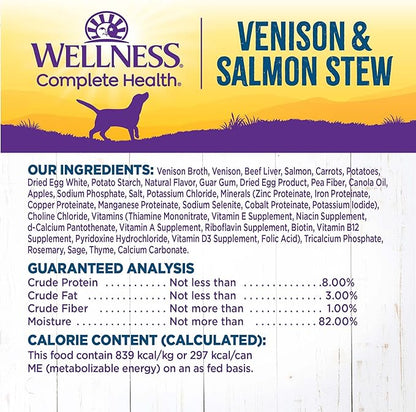Wellness Complete Health Thick & Chunky Natural Canned Wet Dog Food, Venison & Salmon Stew, 12.5-Ounce Can (Pack of 12)