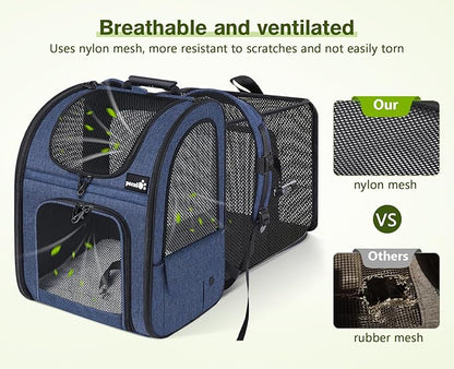 Pecute Pet Carrier Backpack, Dog Carrier Backpack, Expandable with Breathable Mesh for Small Dogs Cats Puppies, Pet Backpack Bag for Hiking Travel Camping Outdoor Hold Pets Up to 17 Lbs