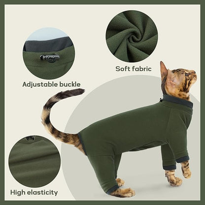 PUMYPOREITY Sticky Hair Cat Clothes, Prevent Hair Loss Cat Pajamas, Soft Cat Sweaters for Cats Only, Cat Hair Sticky Onesie, Cat Recovery Suit After Surgery, Green, 2XL