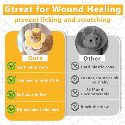 Cat Cone Collar Soft, Waterproof Cats Cones to Stop Licking After Surgery, Adjustable Soft Elizabeth Cats Collars for Wound Healing, Flower Shape Cat Recovery Collar (Yellow, Medium)