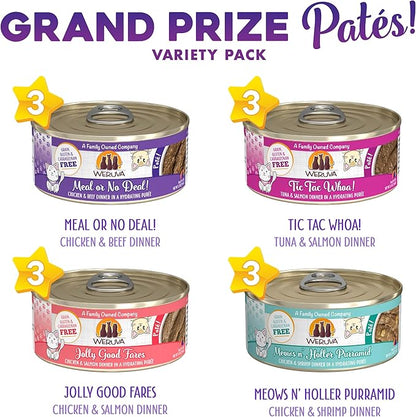 Weruva Wet Cat Food, Grand Prize Patés Variety Pack, 5.5oz Can, Pack of 12