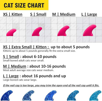 zetpo 100 pcs Cat Nail Caps | Cat Claw Covers | with Adhesives and Applicators (L, 5X Blue Glitter Shades)