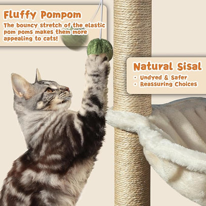 Cat Scratching Post 28 Inches Small Cat Tree Tower with Hammock, Cat Toy Wooden Interactive Condo for Kitten and Adults Cat