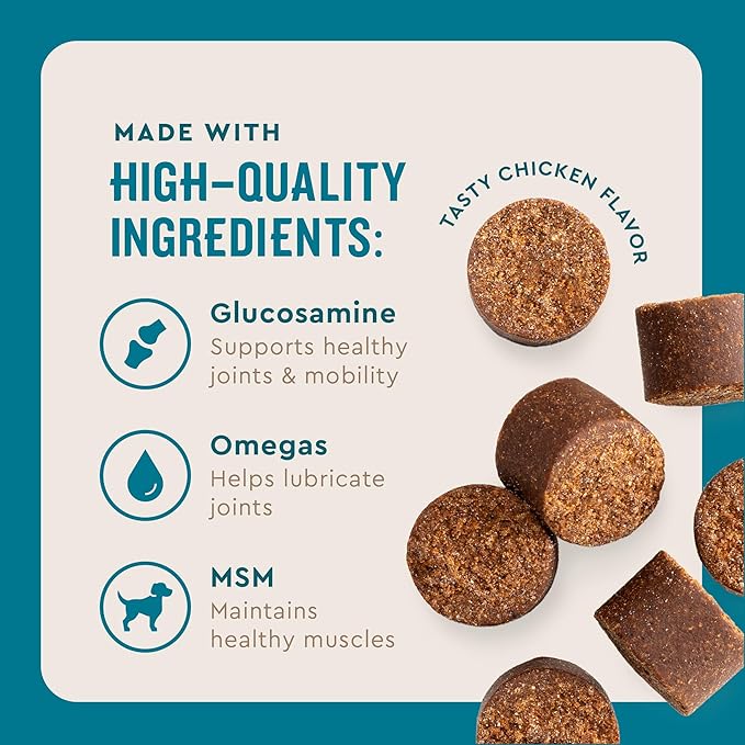 VetIQ Hip & Joint Supplement for Dogs, Anti Inflammatory Joint Support, Glucosamine, MSM, and Krill, Chicken Flavored Soft Chews, 60 Count