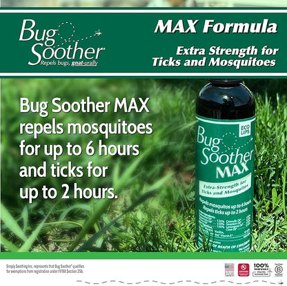 Bug Soother Max - Extra Strength Natural Gnat, Tick, and Mosquito Repellent, 4 fl oz Bug Spray Deterrent - DEET-Free - Safe for Adults & The Environment - Made in USA