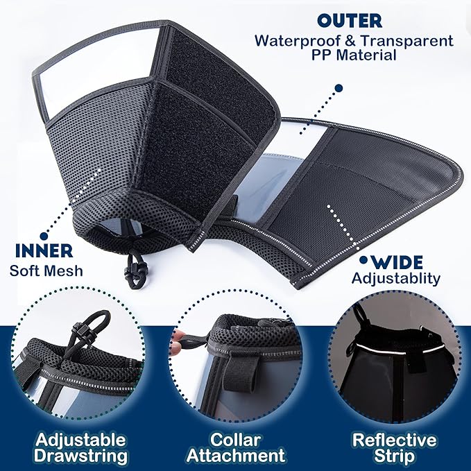 Soft Dog Cone Collar, Comfortable Pet Recovery Neck Collars After Surgery for Large Medium Dogs, Plastic Breathable Elizabethan Dog Head Circle Stop Licking, Adjustable Cones 20cm /8" Long (M Black)