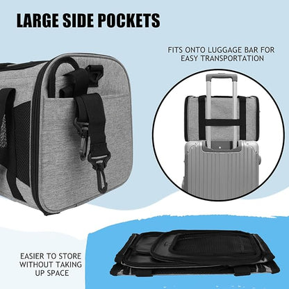 Carriers Soft-Sided Pet Carrier Case for Small Medium Cats Dogs Puppy Under 15 lbs,Airline Approved Cat Carrier with 4 Ventilated Windows (Medium,Grey&Black)