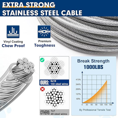 Snagle Paw Heavy Duty Tie Out Cable for Yard - 70FT-1000LBS, Chew Proof for Medium Large Dogs with Swivel, Lockable Hook, Spring