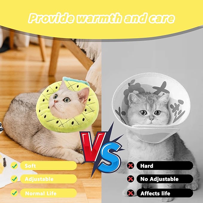 Soft Cat Cone Collar, Cute Cat Recovery Collar Suitable for Small, Medium, Large Cats,Elizabethan Neck Collar for Cats After Surgery (Pineapple, Medium)
