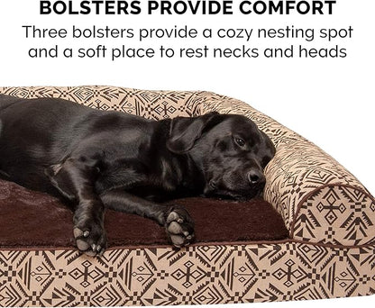 FurHaven Soft, Orthopedic Foam Sofa Dog Bed with Washable & Removable Cover - Plush/Woven - Desert Brown, Dogs Up to 35 lbs - Medium