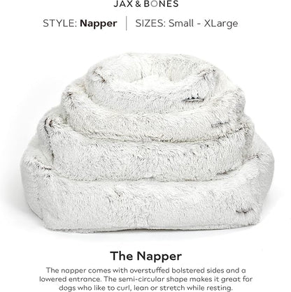 Jax & Bones Dog Napper - Machine Washable Shag Bed for Dogs - Extra Heavy Duty Bolstered Sides - Small White Dog Mat | 24 x 21 Inches