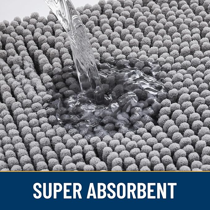 Smiry Dog Door Mat for Muddy Paws 36x24, Absorbs Moisture and Dirt Doormat, Non-Slip Washable Quick Dry Chenille Front Door Mat Indoor Entrance, Entryway Carpet for Inside Floor, Grey