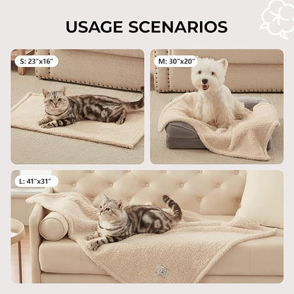 1 Pack 3 Calming Blankets Fluffy Premium Fleece Pet Blanket Soft Sherpa Throw for Dog Puppy Cat Beige Small (23" x16'')