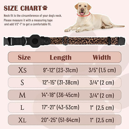 AirTag Dog Collar for Small Medium Large Breed - Adjustable Cute Pattern Dog Collar with Airtag Holder - Soft Leather Tracker GPS Apple Air Tag Pet Collars (X-Large, 20"-25" Neck Fit, Leopard)