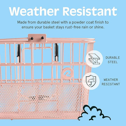 Retrospec Apollo Detachable Front Bike Basket Steel Half-Mesh with Integrated Detachable Hooks and Built-In Handle, Easy Assembly and Portability for Bicycles
