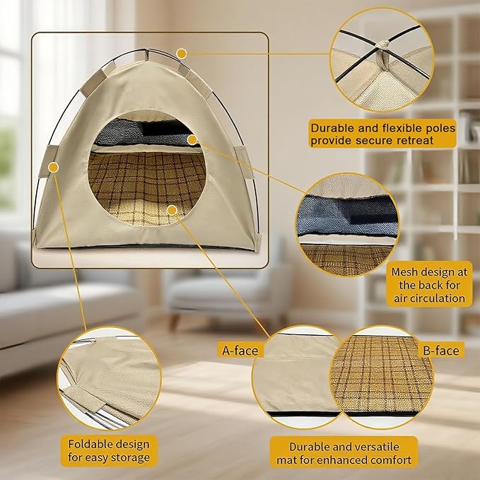 BreezyDen Pop-Up Pet Tent – Portable Hideaway for Cats & Small Dogs, Portable Indoor/Outdoor Pet Tent House with Mesh Window, Waterproof, Breathable, Scratch-Resistant, Fully Washable (Gray,M)