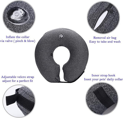 Katoggy Inflatable Dog Cone Collar for Small Medium Large Dogs and Cats, Soft Adjustable Blow up Donut E-Collar for Post-Surgery Recovery